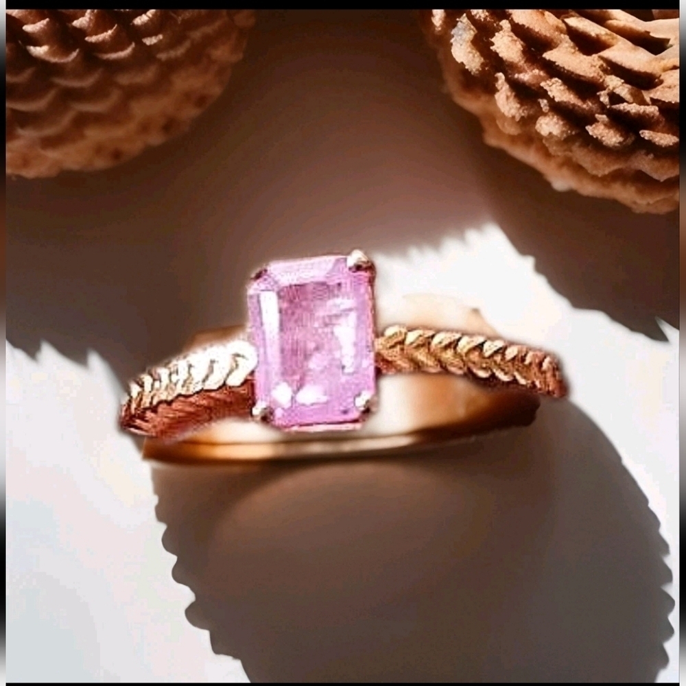Ilakaka Pink Sapphire Emerald Cut Solitaire Ring Rose Gold Size 8